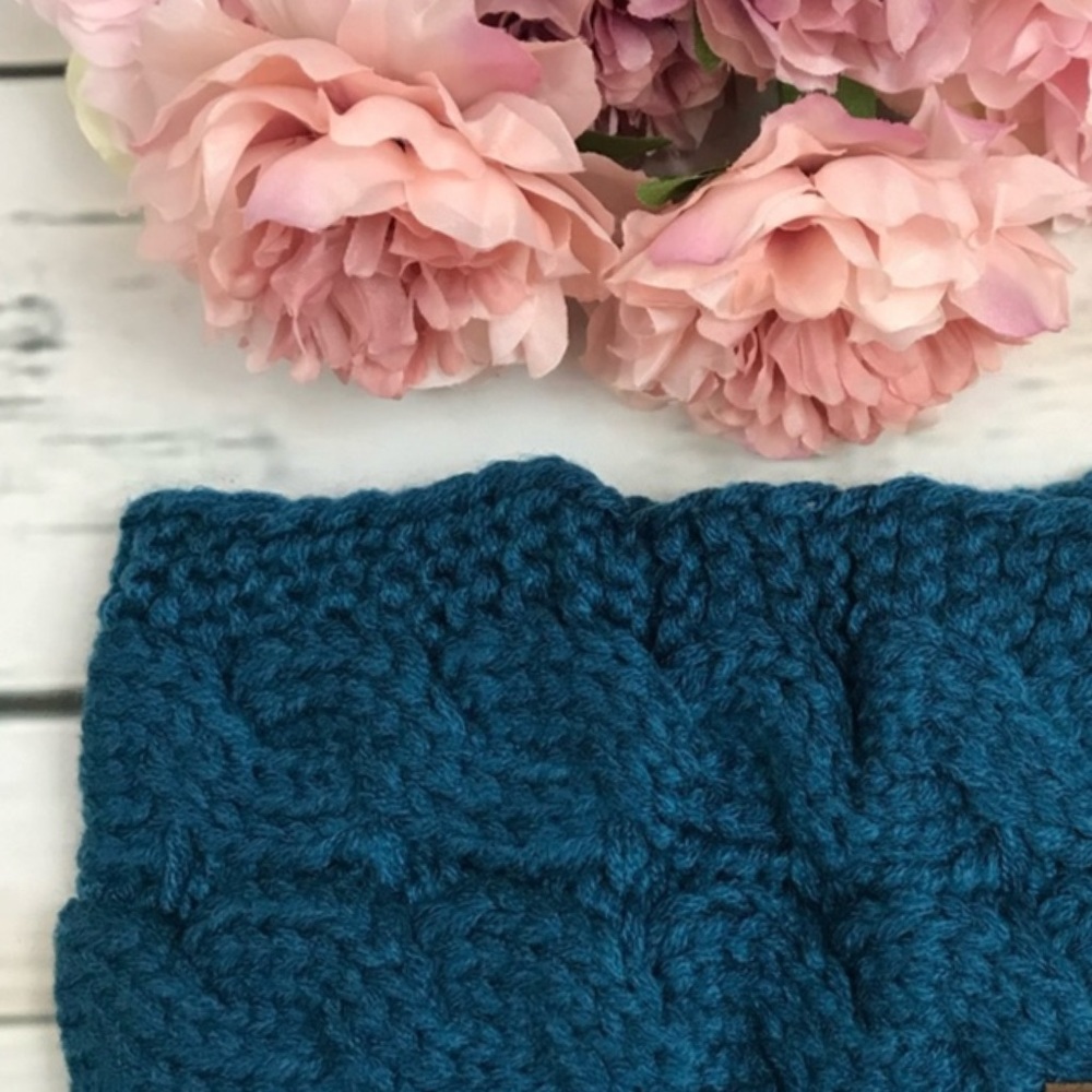 Cable Knit Teal Blue Headband Ear Warmers - Picture 4 of 5